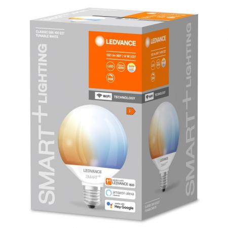 Leistungsstarke LEDVANCE SMART+ WiFi  E27 Globe LED-Lampe G95 dimmbar 14W wie 100W 2700…6500K Tunable White